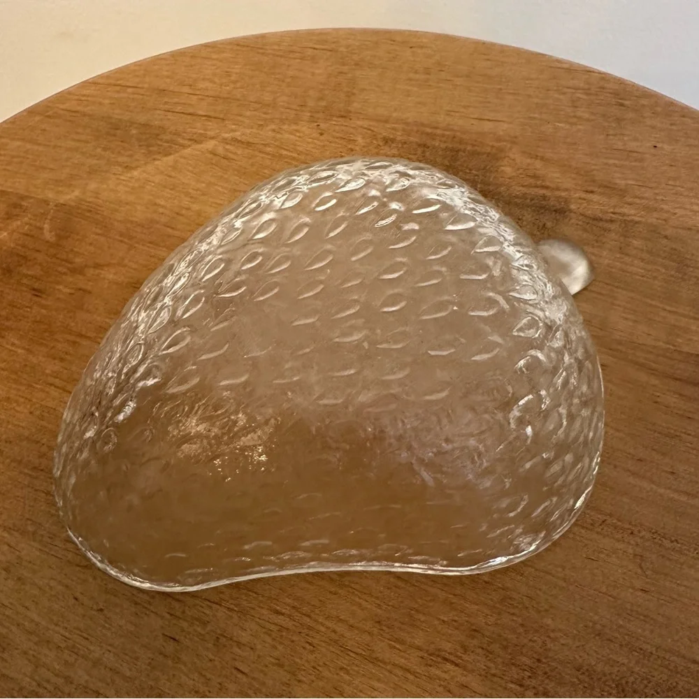 Vintage Strawberry Glass Trinket Candy Dish Textured Cottage Core Fruit Whimsy